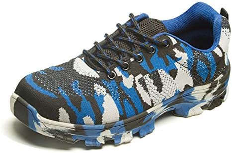 HOTSTREE Men Shoes Work Safety Boot Steel Toe Shoes Men Boot Anti-smashing Piercing Safety Shoes Ankle Boots Military Boots Men Sneaker Blue 7