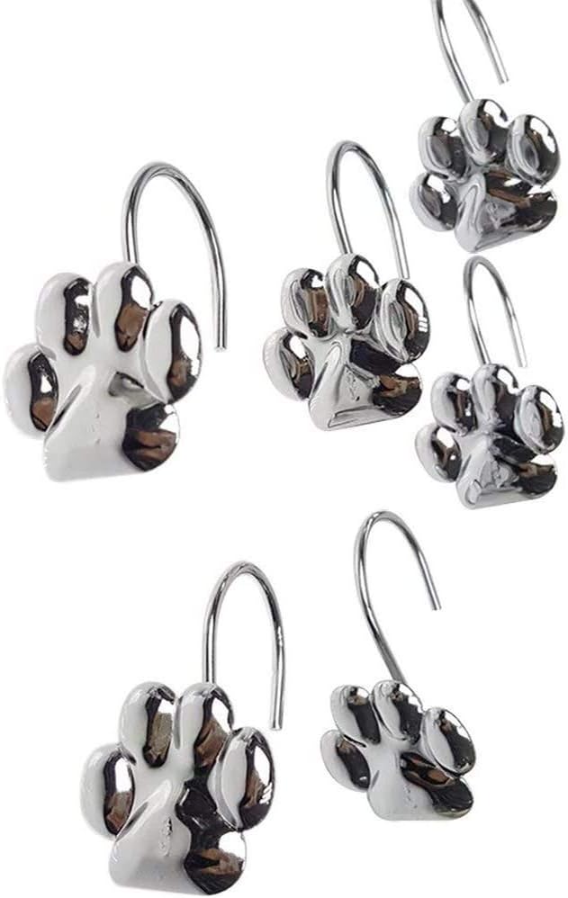 ZILucky 12pcs Set Cat Paw Print Decorative Shower Curtain Hooks Rust Proof Rings Hangers Home Bathroom Decorative Polished Chrome for Room Decor
