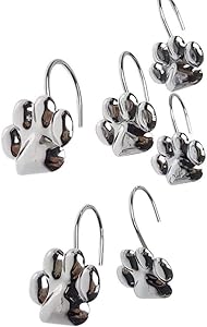 ZILucky 12pcs Set Cat Paw Print Decorative Shower Curtain Hooks Rust Proof Rings Hangers Home Bathroom Decorative Polished Chrome for Room Decor