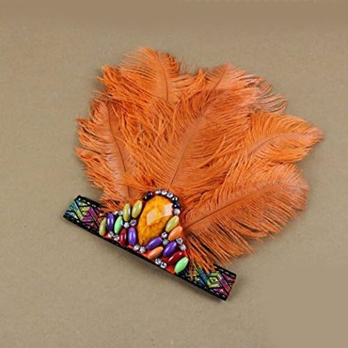 Indian Ostrich Feather Carnival Headband, Women's Handmade Indian Feather Fascinator Headband, Orange, 14*12cm - Image 3
