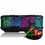 Merdia Gaming Keyboard And Mouse Combo Set 7 Backlight LED Illuminated USB Gaming Keyboard + 7 LED Colors, 2400DPI, 6 Button USB Gaming Mouse with Free Mouse Pad