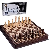 Doublefan Chess Set Wooden Board with Folding Classical Chess Case for Adults and Kids 15 Inch