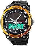 Fanmis Men's Solar Powered Casual Quartz Watch Digital & Analog Multifunctional Sports Watch Gold