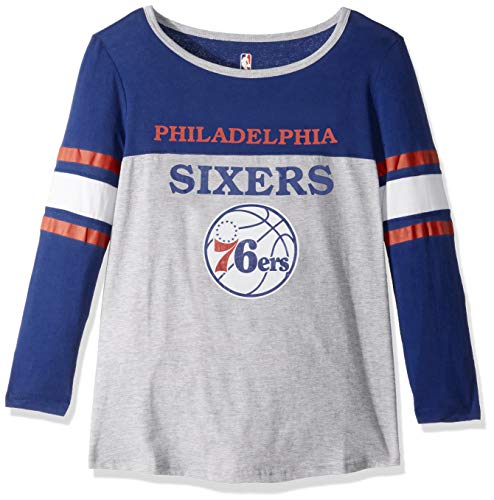 Ultra Game NBA Philadelphia 76ers Women's Raglan Baseball 3/4 Long Sleeve Tee Shirt, Medium, Royal