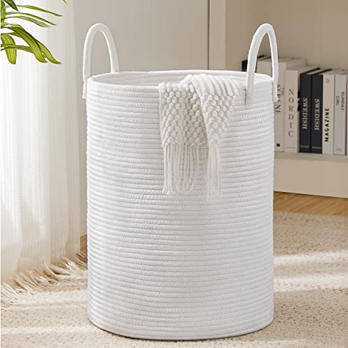 YOUDENOVA Woven Rope Laundry Hamper Basket Pure White