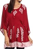 Sakkas Women's Embroidered Batik Gauzy Cotton Tunic Blouse