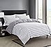DelbouTree 3 Pieces Striped Duvet Cover,White Duvet Cover Grey Stripes Reverse to Solid Grey,3pcs Bedding Duvet Cover Set,King Duvet Cover with Zipper Closure and Corner Ties,King