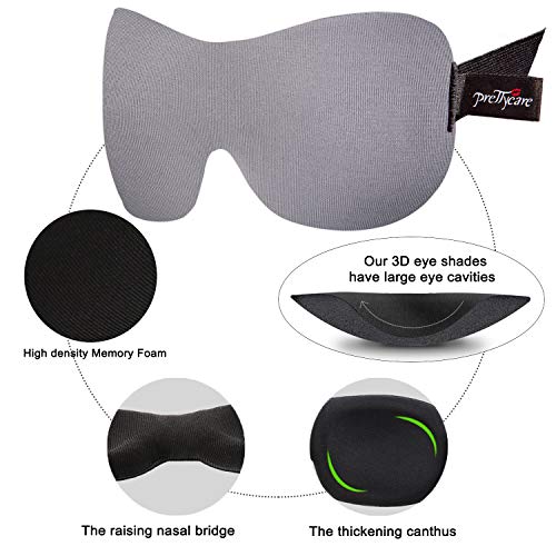 PrettyCare 3D Sleep Mask (Black and Grey with 2 Pack) Eye Mask for Sleeping - Contoured Night Blindfold for Airplane with EarPlugs & Yoga Silk Eye Bags for Travel, Best for Men Women