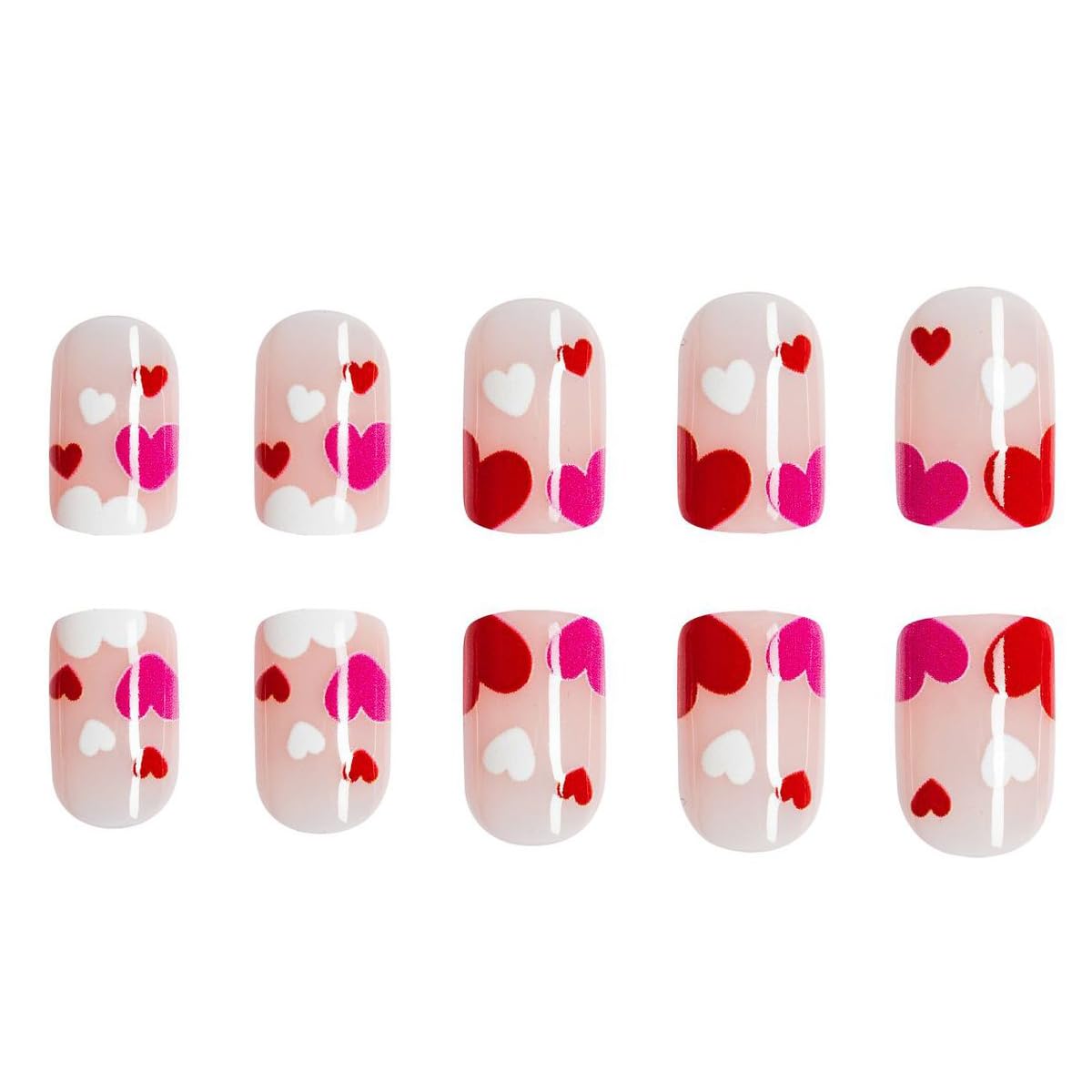 Valentine's Day Press on Nails Short Red Heart Square Fake Nails with Designs Full Cover False Nails Glossy Pink Acrylic Nails Cute Artificial Nails Extra Short Press on DIY Nail Decorations for Women - Image 3