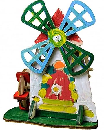 Ugears Mill - 3D Wooden Jigsaw Puzzle Games - Kids Coloring kit - STEAM Learning Brain Games Toys & Puzzles for Kids - Coloring and Painting Games for Kids - Building Toys & Building Sets for Kids