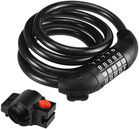Portable Bike Lock Combination Heavy Duty Bicycle Lock Cable with 5-Digit Resettable Number for Camping Hiking Outdoor Mountain Cycling Gates Bike Lockstitch High Security Bicycle Lock Holder