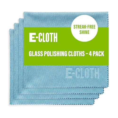E-Cloth Glass & Polishing Cloth - Microfiber Cleaning Towel Cloth for Windows, Cars, Mirrors, Eyeglasses, & More, Streak Free Clean, Reusable & Machine Washable - Alaskan Blue (4 Pack)