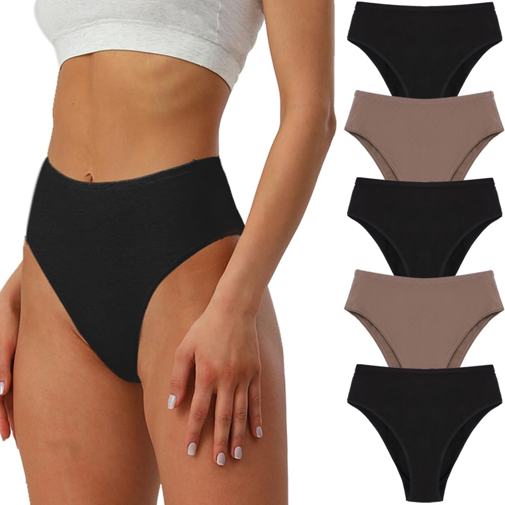 Photo 1 of PBQOA Women Cotton Underwear High Waisted Briefs Soft Breathable Panties Half Coverage Underpants, Small