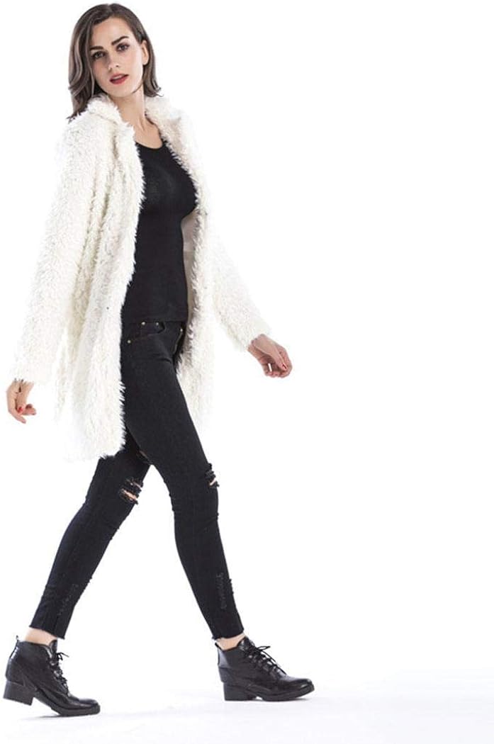 Kaimu Women Fuzzy Fleece Jacket Open Front Cardigan Warm Winter Coat Outwear