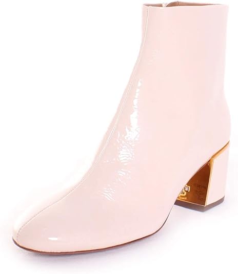 cream patent ankle boots
