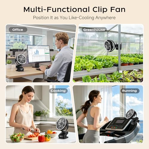 WUQNGI Mini Portable Fan, 10000 mAh Silent Table Fan, USB Powerful Desk Fan with Clamp and Timer, Oscillating, Rechargeable, LED Lights for Night Camper Stroller Office