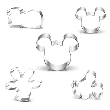 Mickey Mouse Ausstechformen-Set für Kinder, 5-teilig, Micky Maus Ohren, Kopf, Mickey Seite Gesicht, Palme und Schuhe, Edelsta
