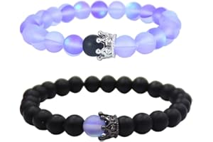UEUC King&Queen Crown Distance Couple Bracelets His and Her Friendship 8mm Beads Bracelet
