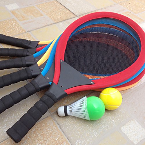YIMORE-Raquetas-de-Tenis-Badminton-con-Bolas-Juguete-para-Ninos-3-en-1-Juego-de-Deporte-Playa-al-Aire-Libre-Rojo