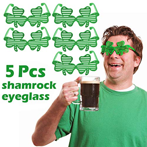 [104 Pcs] St. Patricks Day Party Favors, Includes 72 Saint Patrick Temporary Tattoos, 12 Beards,10 Shamrock Bracelets, 5 Sunglasses and 5 Shamrock Necklaces, Great Party Supplies for Home School and Office Party