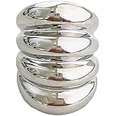 Kokoma Long Chunky Statement Ring for Women Stainless Steel Thick Dome Finger Band Layered Stackable Rings Geometric Ring Fashion Jewelry