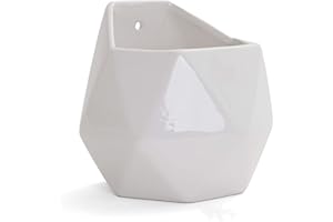 Milltown Merchants Succulent Wall Planters - Wall Vases - White Ceramic Wall Mounted Planters - Succulent Plant Pots - Hanging Vases for Living Wall (2 Pack/Geometric/White)