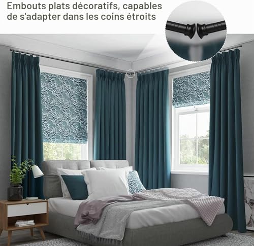 Curtain Rod, 71-472cm Extendable Curtain Rod with Lid and Brackets Stainless Steel Hardware Set Adjustable - 16mm Diameter Window Decorative for Living Room/Matte Black