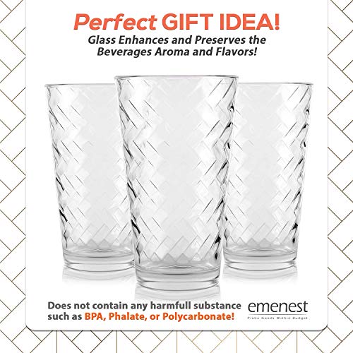 Clear Drinking Glasses Set of 8 | Real Glassware with Heavy Base | 8 Highball Drinkware Tumbler Set For Water, Whiskey, Cocktails | Best Kitchen Gift - Thumbnail 2