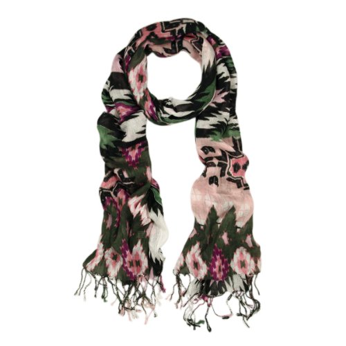 Multi Color Tribal Style Fringe Scarf, v3 (pin/grn 1377)