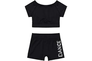 TAIKMD Kids Girl's 2-Piece Gymnastics Dance Outfit Active Set Racer Crop Top with Shorts Cloth Sport Athletic Swimsuit Suit