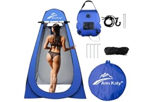 Ann Katy Pop Up Privacy Tent Camping Shower Tent Kit 2 Pcs, 5 Gallon Outdoor Solar Portable Shower Bag Waterproof .Instant Tent Sun Beach Easy Set Up&Foldable for Hiking,Fishing,Beach,Washing