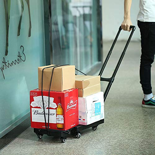Upgraded Multifunctional Folding Hand Truck Dolly with Carrying Capacity up to 440LBS. 6 Wheels, 360 Rotating Platform Collapsible Trolley Cart for Shopping, Moving, Travelling, Auto and Office Use.
