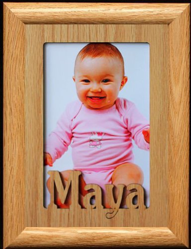 5x7 Maya ~ Portrait Laser Cut Oak PHOTO NAME FRAME ~ Holds a 4x6 or 5x7 Picture!