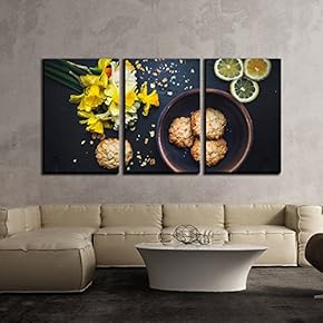 3 Piece Canvas Wall Art - Still Life with Flowers and Cakes - Modern Home Art Stretched and Framed Ready to Hang - 16"x24"x3 Panels