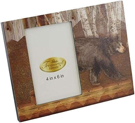 Large Rustic 4" X 6" Black Bear and Birch Trees Mountain Scene Picture Photo Frame
