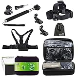 EEEKit Travel Accessory Kit for Activeon CX Action Cam/EKEN H8 Pro/ YI 4K Action Camera, Chest Harness Mount + Head Strap mount + Selfie Stick Pole + Middle Carrying Case