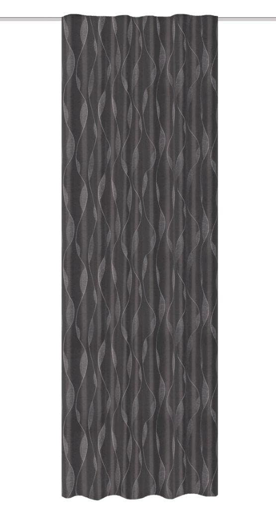 HOME WOHNIDEEN 85198 | Noche Combination Band Curtain with Blackout, Jacquard Pattern, 245 x 140 cm (Height x Width), Colour: (Anthracite)