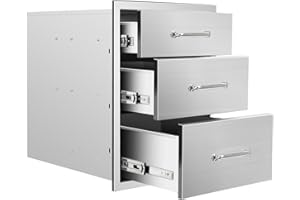 FORJAMINT Outdoor Kitchen Drawers 18''Wx 23''H x 23''D Stainless Steel Drawer BBQ Triple Drawers with Chrome Handle for Outdoor Kitchen Island, Patio Grill Station