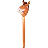 Inflatable Stick Horse Inflatable Horse Head Stick Balloon Funny Stick Horse Toy for Halloween Birthday Party Decorations Supplies Cowboy Party Supplies Favors Props (37 Inches Brown)