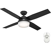 Hunter 52 inch Indoor Ceiling Fan with LED Light and Remote Control - Black Modern Ceiling Fan, Standard Mount, 4 Blades, for