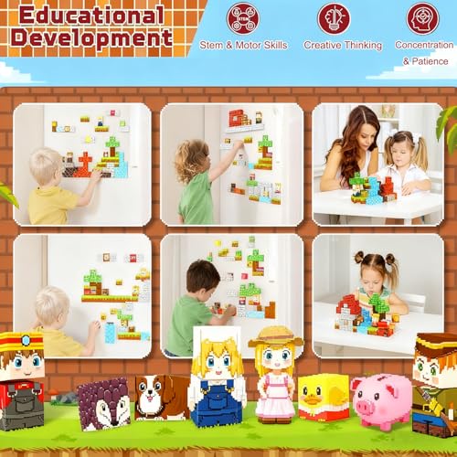 Moonmen 100PCS Magnetic Blocks Magnetic Tiles for Kids, Joyful Pet Paradise Building Blocks Set - Wooden House Playset STEM Montessori Sensory Toys Creative Games for 3+Year Old Kids Age 3+ Years Old