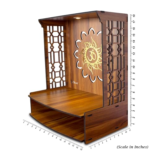 Heartily® Maha Mangal Beautiful Wooden Pooja Mandir for Home Temple for home and office Puja Mandir wall with LED Spot Light Size (H- 18, L- 15 , W-11 Inch)