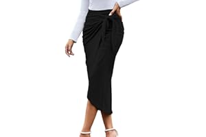 UEOIOW Women Ruched Pencil Skirt High Waist Wrap Tie Front Asymmetrical Long Maxi Skirts Bodycon with Slit