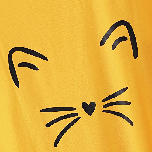 AOmahh Women T Shirts,Crewneck Short Sleeve O-Neck Cute Cat Print Loose Causal T-Shirt Yellow