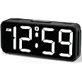 Peakeep Small Digital Alarm Clock Plug in for Bedrooms Bedside, Tiny Electric Clock Large Big Numbers Display Battery Backup for Desk Table, 6 Dimmers, 5 Adjustable Alarm Volume (White)