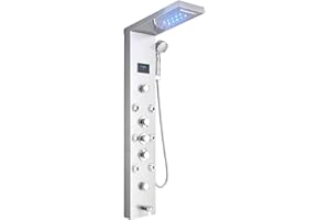Votamuta Shower Panel Tower System Rainfall Waterfall Shower Head Shower Tower with Rain Massage Jets and Hand Sprayer Head W