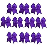  CN Girls Cheerleader Bow with Ponytail Holder for Cheerleading Girl, 7inch, 10pcs Purple Large Hair Bow