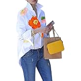 UOOZEE Women's Loose Fit Button Down Shirts Floral Long Tied Sleeve V Neck Dressy Casual High Low Blouses