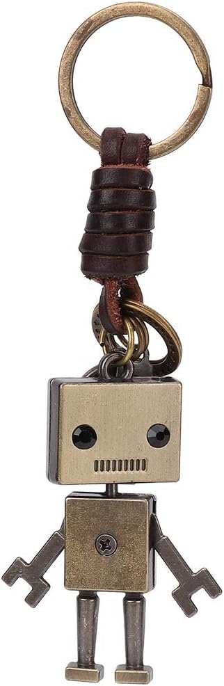 Vintage Key Chain, Hand-Woven Metal Robot Leather Key Rings for Men Women Unique Bag Charm Pendant for Anniversary Graduation Party