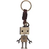 HEEPDD Vintage Key Chain, Metal Robot Leather Hand Woven Key Rings Bag Charm Couple Pendant for Anniversary Party Graduation Christmas Gift
